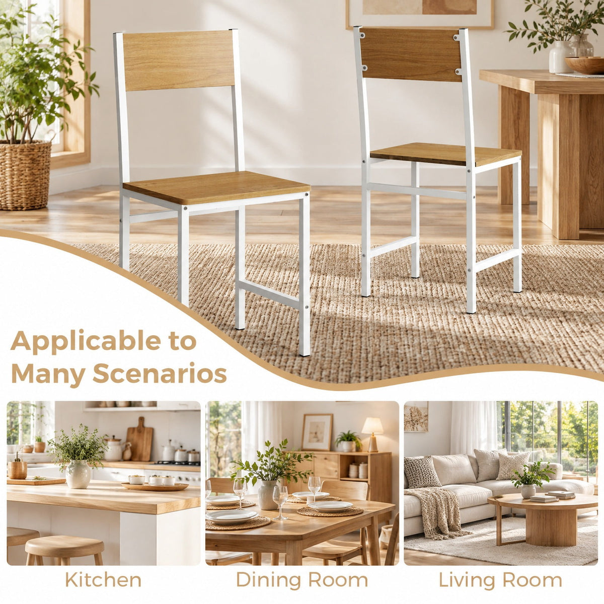 Airfind Set of 4 Dining Chairs with Metal Legs and Slanted Back, 300 lbs Capacity, Metal Engineered Wood Frame, 17.5 x 16 x 34 Footprint, Natural