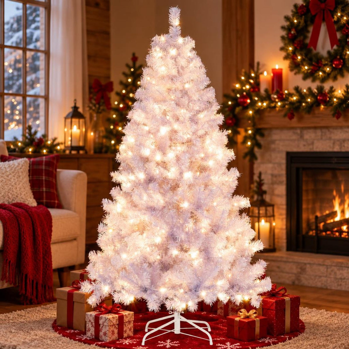 Airfind 6/7.5 FT Pre-Lit Tinsel Christmas Tree Artificial Xmas Tree, PVC PET Metal S/M Frame, 3.3 x 6 ft Footprint, Deep Purple