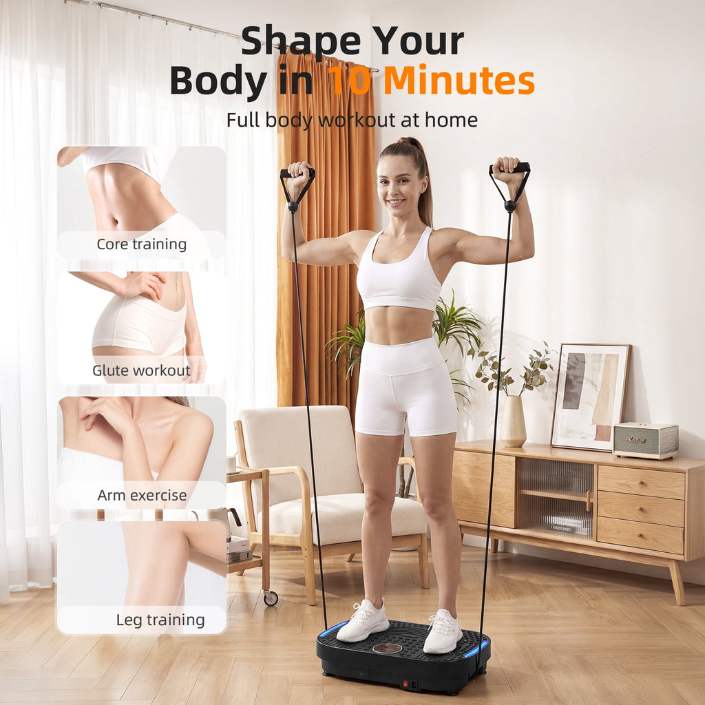 Airfind Vibration Plate Exercise Machine,Whole Body Vibration Platform with Bluetooth Speaker,LED Display and Remote Control,2 Resistance Bands,Home Fitness Trainer,Black