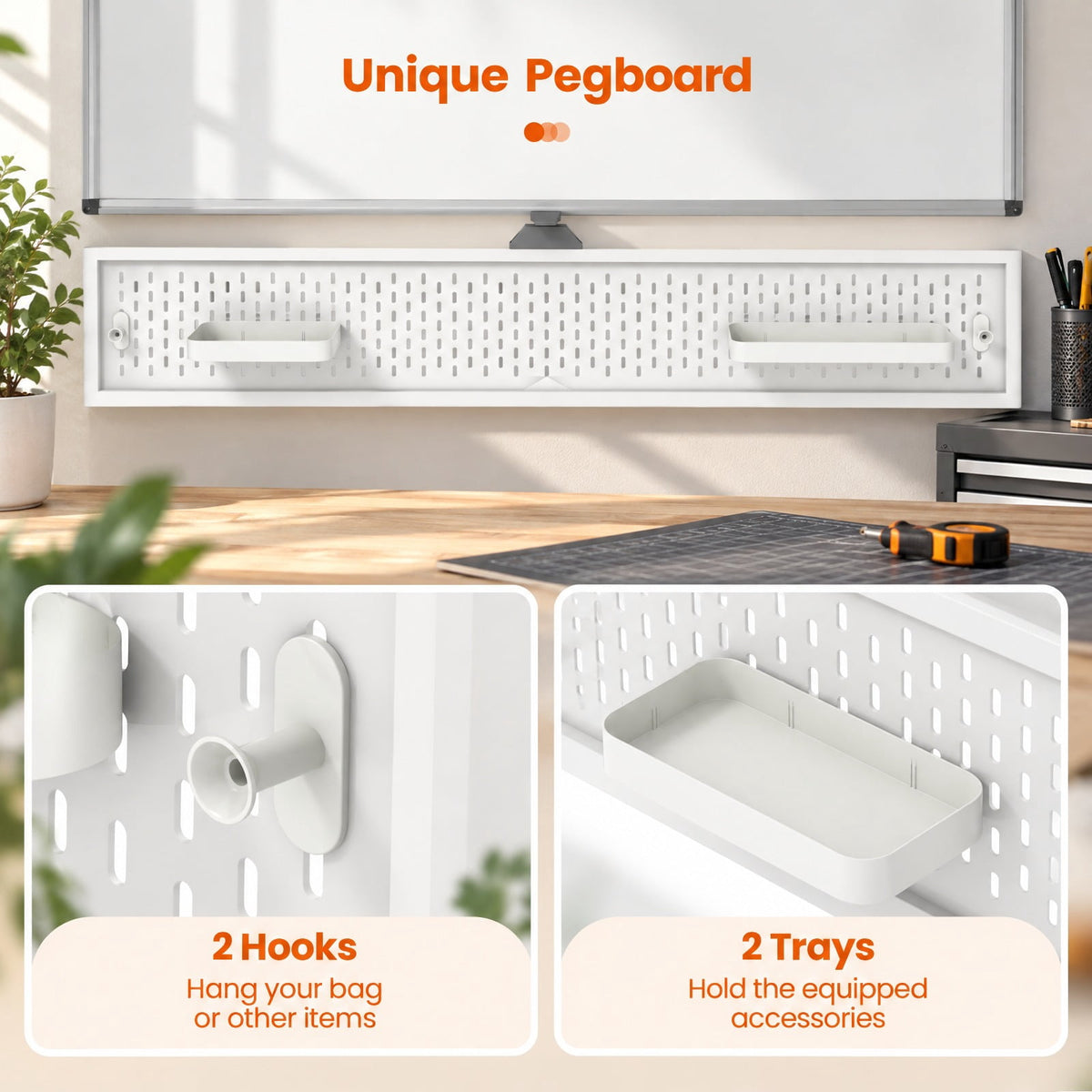 Airfind Mobile Whiteboard Adjustable Double-Sided Magnetic Board with Pegboard, Metal Aluminum Alloy PU Frame, 50 x 22 x 65.7 Footprint, White