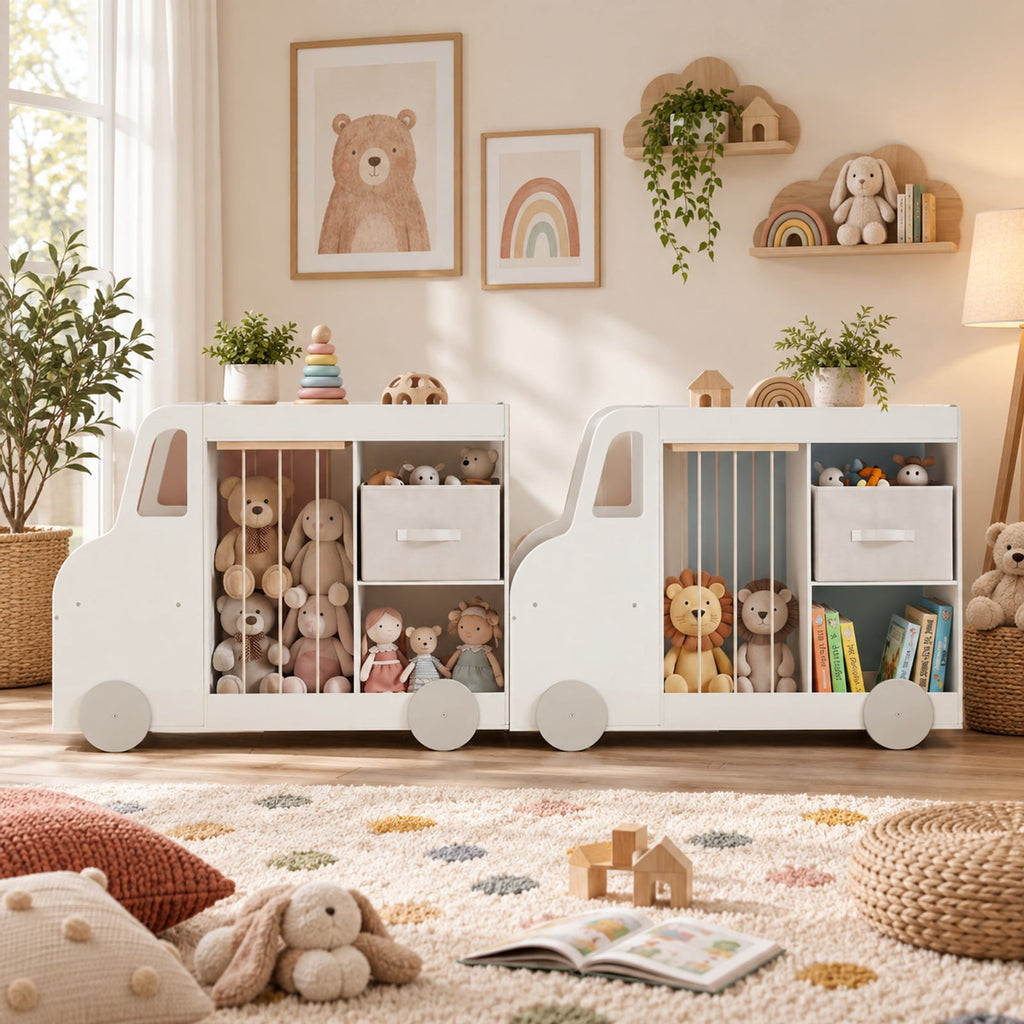 Airfind Toy Storage Organizer with Stuffed Animal Storage Fabric Drawer and Universal Wheels, 35 lbs Capacity, for 3+ Years Old, White