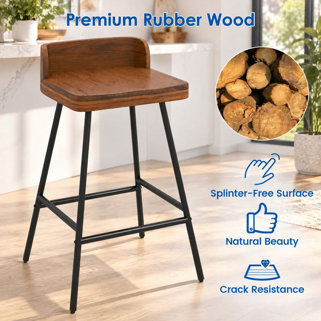 Airfind Set of 4 24 Inch Industrial Rubber Wood Bar Stool with Low Back Metal Legs and Footrest, 330 lbs Capacity, Rubber Wood Metal Frame, Unspecified