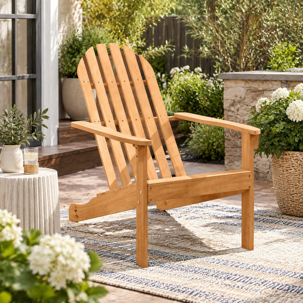 Airfind Acacia Wood Outdoor Adirondack Chair with Ergonomic Design, Acacia wood Frame, Natural, Overall dimension 27 x 35 x 40.5 (L x