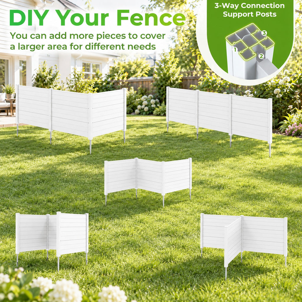 Airfind 48 x 38 Inch Air Conditioner Fence 3 Panels with Metal Ground Stakes for Patio Backyard, PP ABS Galvanized Metal Frame, White