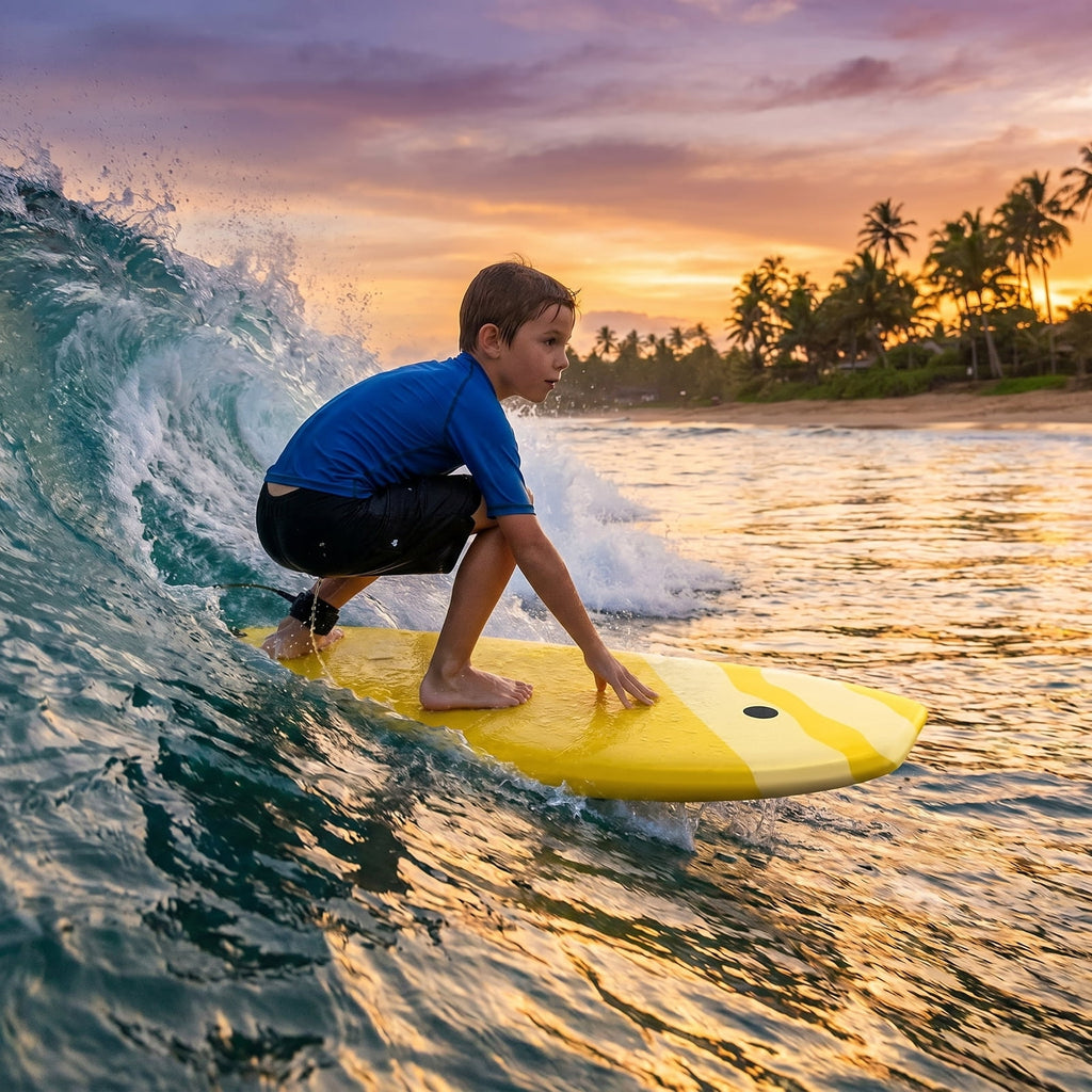 Airfind 33 Inch Yellow Surfing Bodyboard for Kids ¡ª XPE Deck, EPS Core, HDPE Slick Bottom, Crescent Tail, Wrist Leash Included