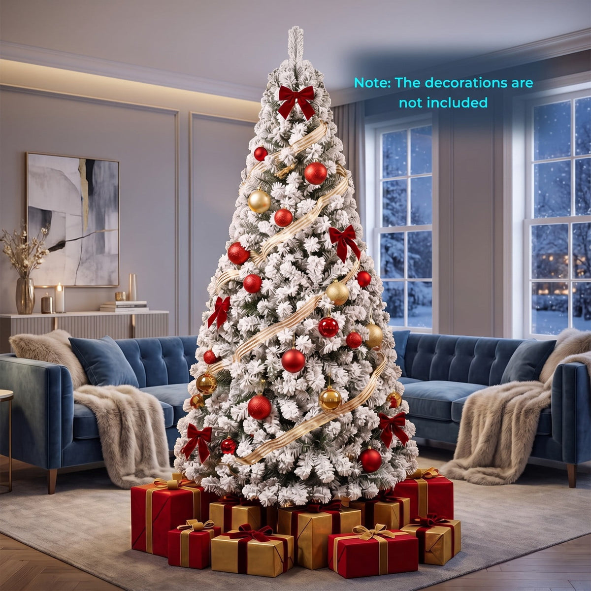 Airfind Artificial Snow-Flocked Christmas Tree with Branch Tips-6 ft, PVC Metal Frame, 3 x 6 ft Tree Height 6 ft Tree Width 3 ft Footprint, Green