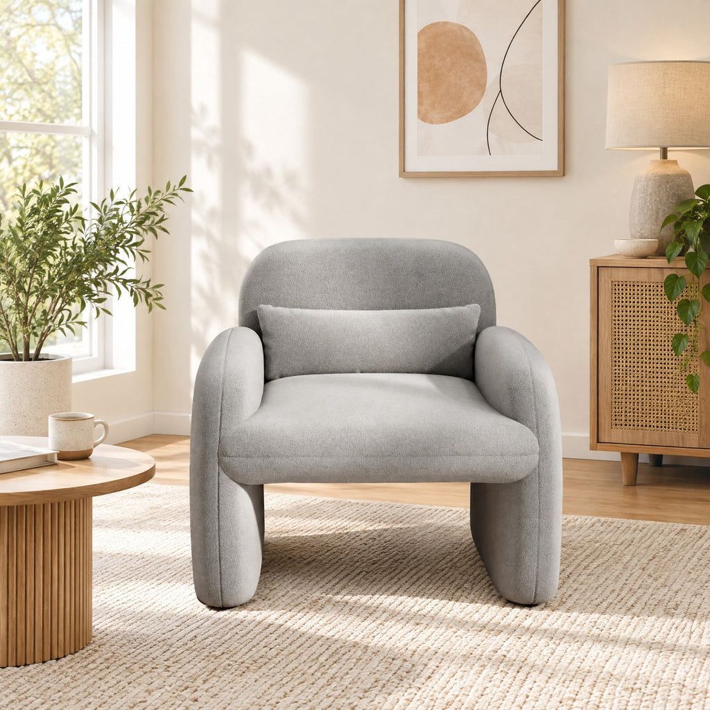 Airfind Modern Accent Chair with Waist Pillow and Armrests for Living Room Bedroom, 440 lbs Capacity, Sherpa Fabric Sponge Wooden Frame, Grey