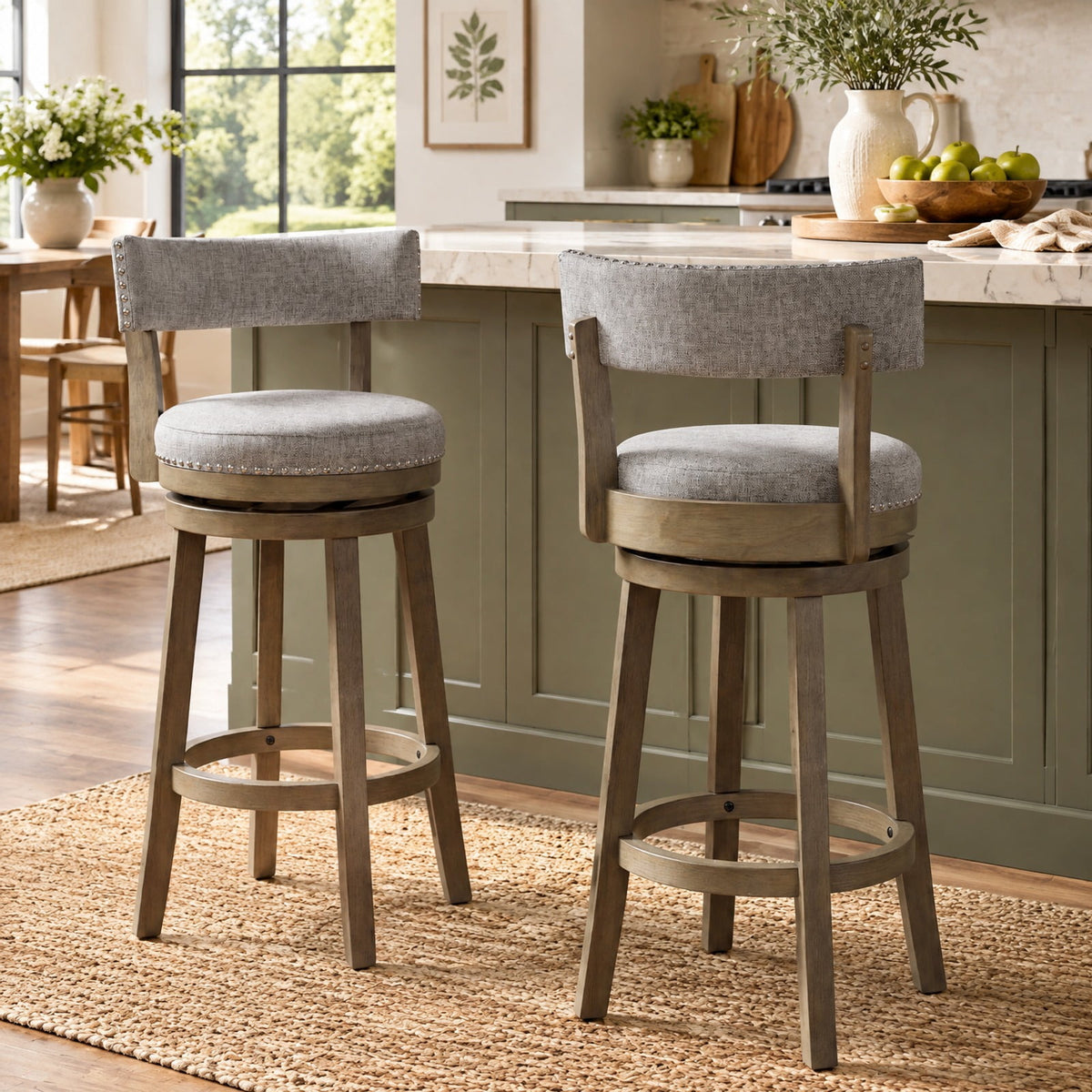 Airfind Swivel Bar Stools Set of 2 Linen Fabric Upholstered Barstools with Back-31.5 Inches, 330 lbs Capacity, Rubber Wood Linen Fabric Sponge Frame