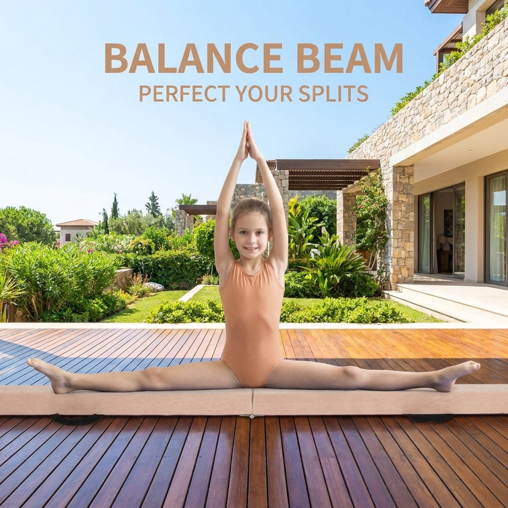 Airfind 9 ft Folding Gymnastics Balance Beam with Suede Cover, Pine Wood Core and Non-Slip Mat, Brown