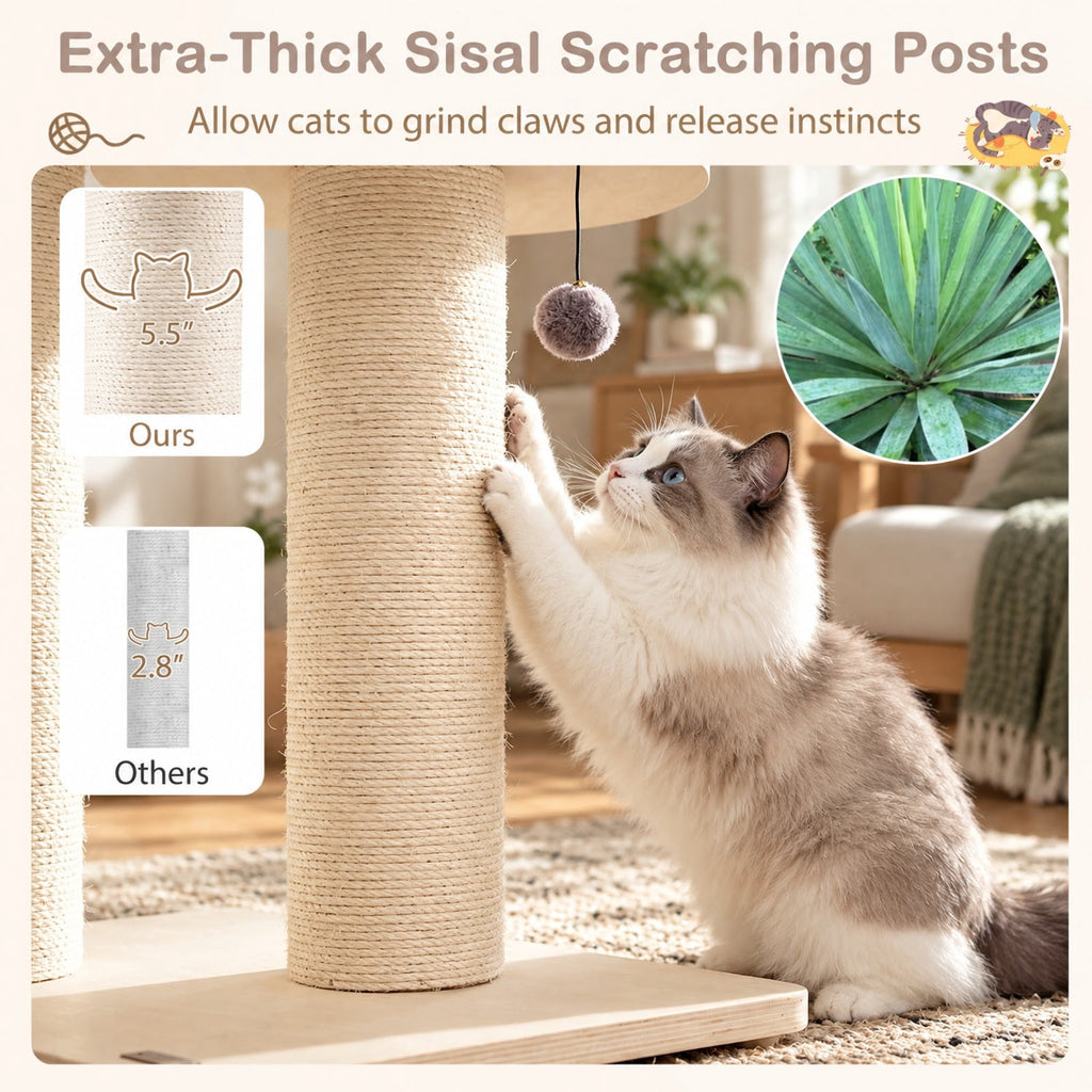 Airfind 4-Layer 68.5-Inch Wooden Cat Tree Condo Activity Tower with Sisal Posts, 33 lbs Capacity, Pine wood birch wood sisal plush Frame, Gray