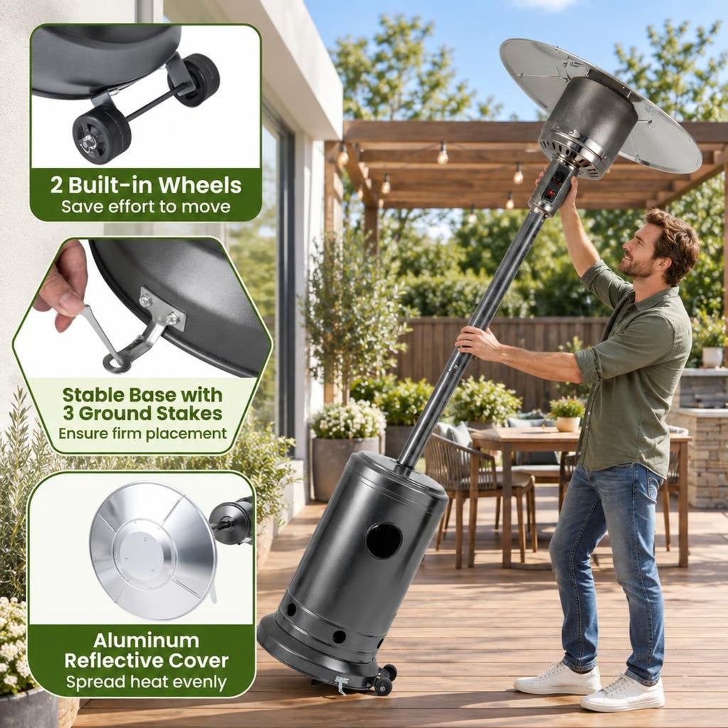 Airfind 50 000 BTU Patio Propane Gas Heater with Stainless Steel Burner, Stainless Steel Metal Aluminum Frame, 32.5in x 86in Footprint, Gray