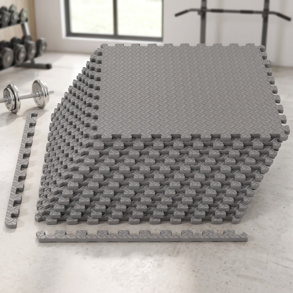 Airfind 12 Tiles Puzzle Exercise Floor Mat with Interlocking EVA Foam and Non-Slip Texture for Home Gym Equipment Protection, Gray