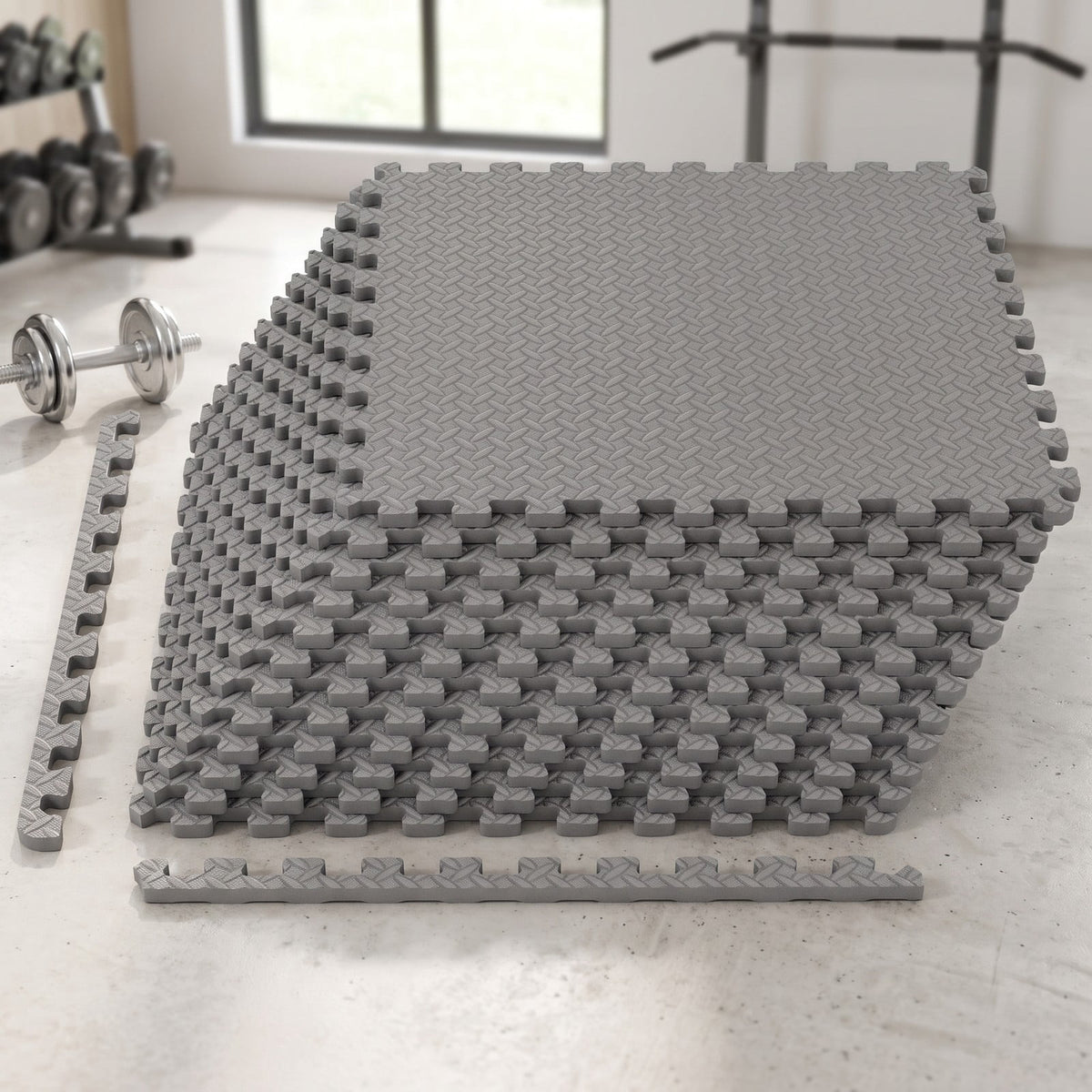 Airfind 12 Tiles Puzzle Exercise Floor Mat with Interlocking EVA Foam and Non-Slip Texture for Home Gym Equipment Protection, Gray