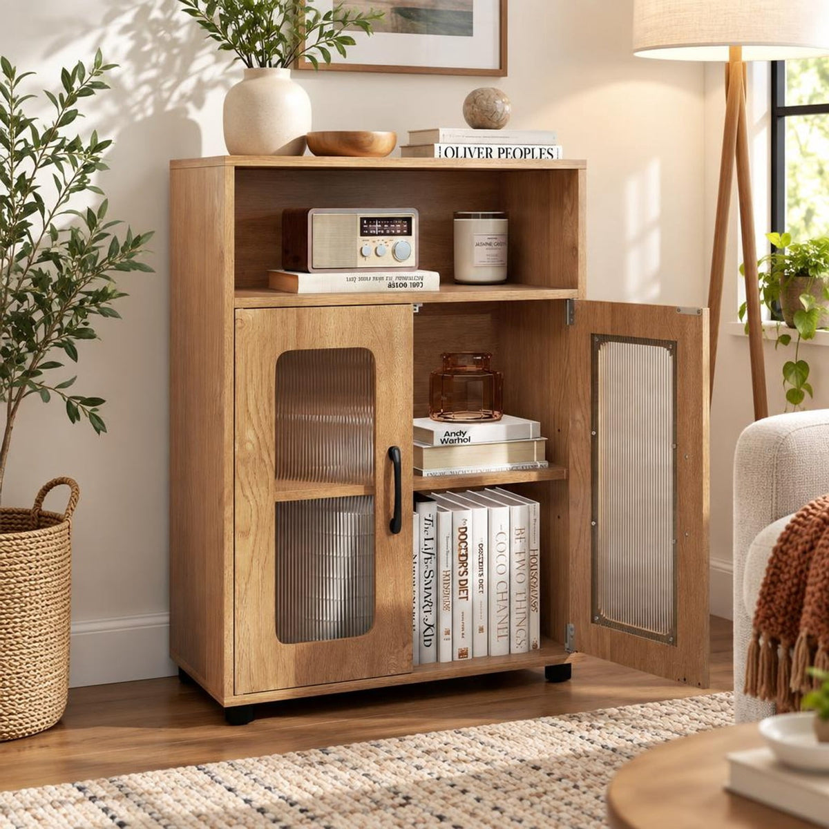 Airfind Bathroom Cabinet Freestanding Cabinet featuring 2 Doors and 3-Level Adjustable Shelf, 155 lbs Capacity, Engineered Wood Frame, Natural