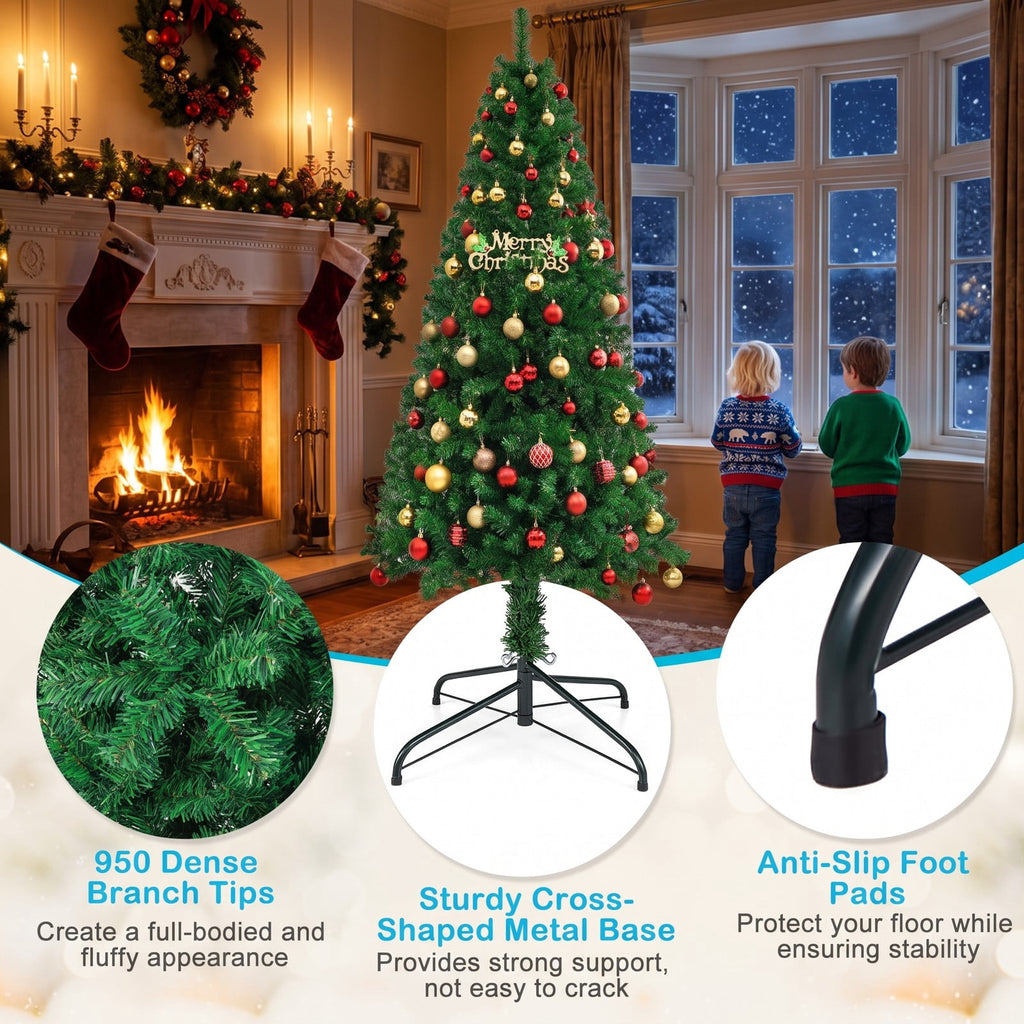 Airfind Artificial PVC Christmas Tree with Solid Metal Stand-7 ft, PVC Blade width: 2.4 Inch Frame, Green The material of stand: Metal