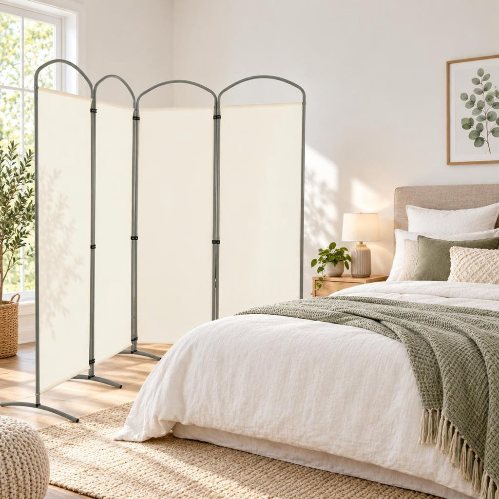 Airfind 6.2Ft Folding 4-Panel Room Divider for Home Office Living Room, Polyester Metal Frame, 87 x 20 x 74 Footprint, White