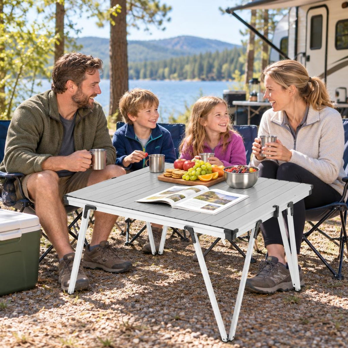 Airfind Folding Camping Table Picnic Table with Storage Bag and Waterproof Desktop, 176lbs Capacity, Aluminum PP Frame, 37 x 27 x 19 Footprint