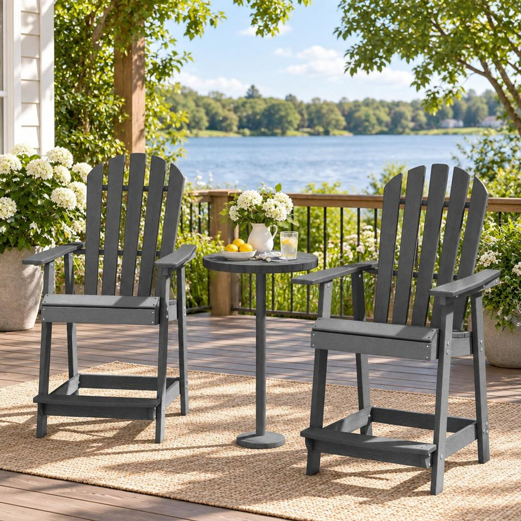 Airfind HDPE Patio Lounge Chair with Armrests and Footrest and Faux Wood Grain Finish for Indoor and Outdoor Backyard Use, Gray