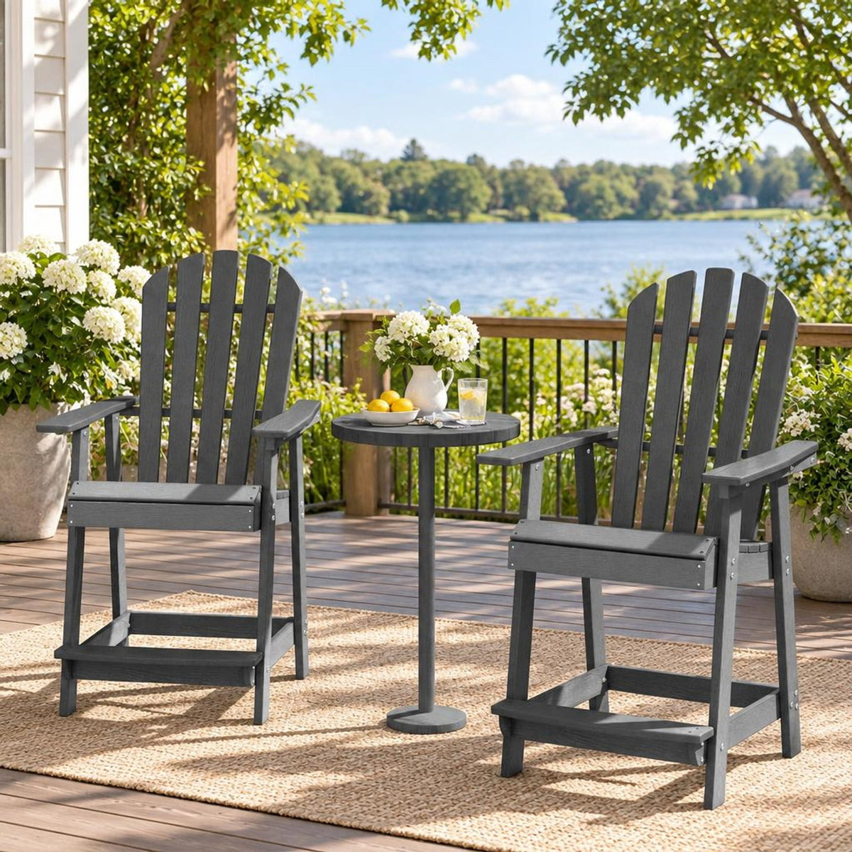 Airfind HDPE Patio Lounge Chair with Armrests and Footrest and Faux Wood Grain Finish for Indoor and Outdoor Backyard Use, Gray