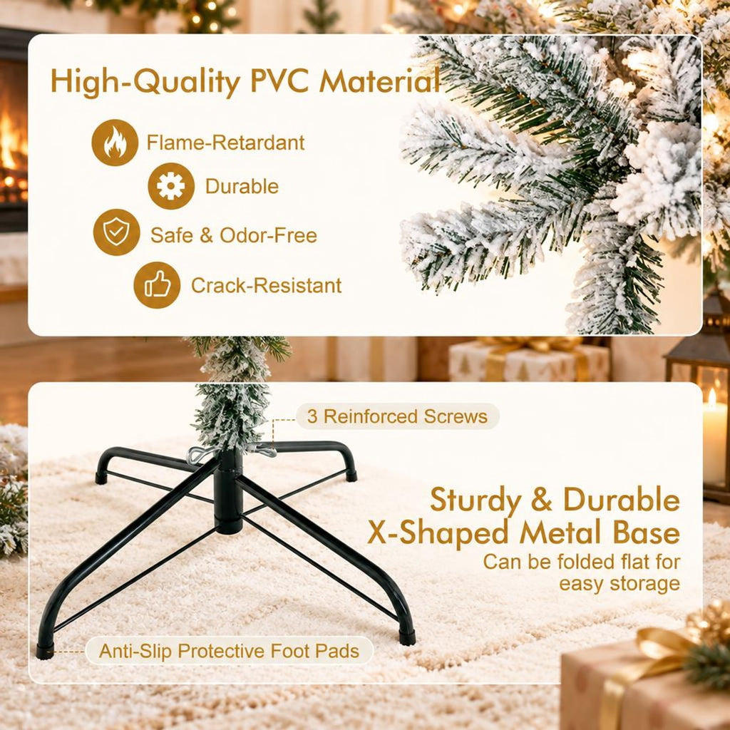 Airfind Snow-flocked Artificial Christmas Tree 9 Ft featuring Hinged PVC Branches and Metal Stand for Indoor Holiday Decor, White