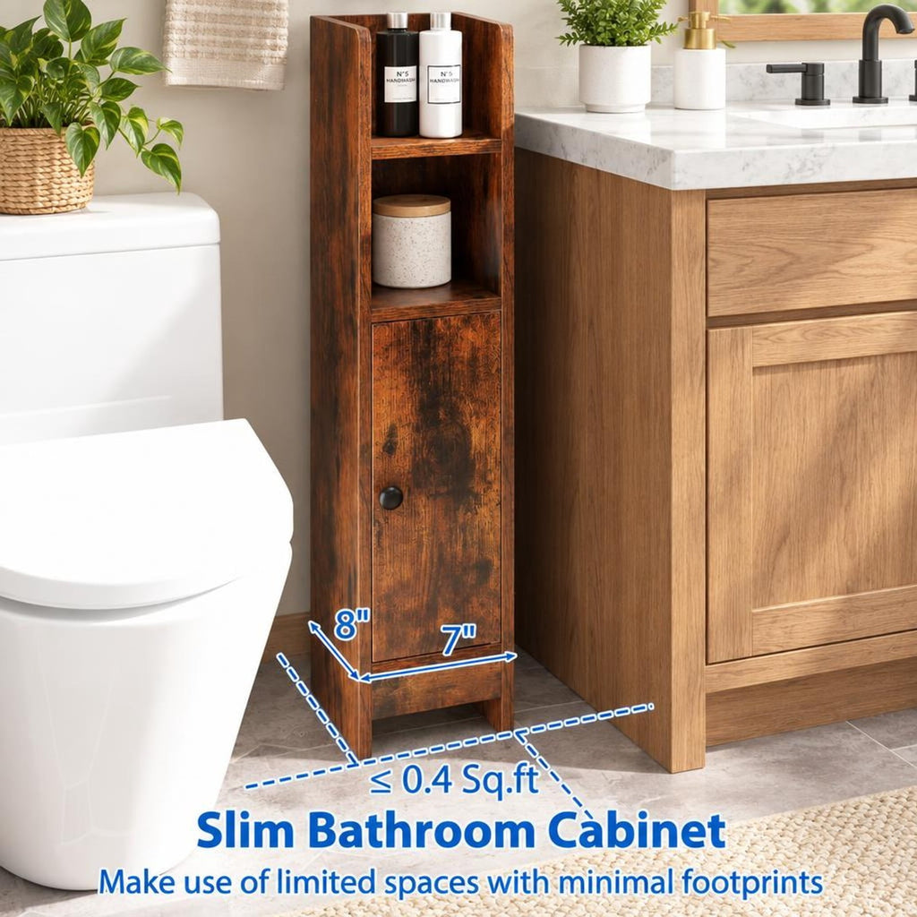 Airfind Bathroom Slim Cabinet Corner with Door and Adjustable Shelf, 44 lbs Capacity, Engineered Wood Frame, Brown