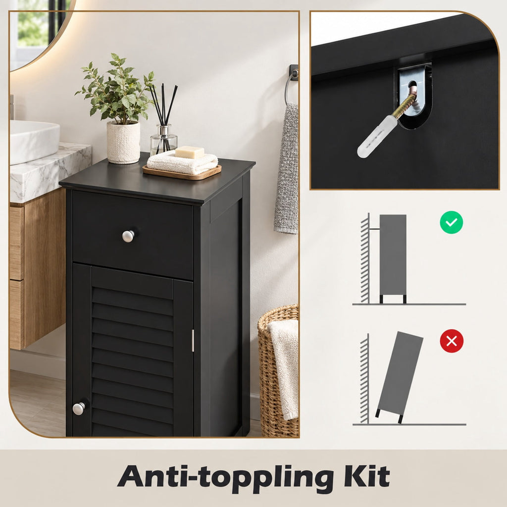 Airfind Narrow Bathroom Storage Cabinet with Adjustable Shelf and Drawer, 13in x 12in x 34.5inOverall Interior Footprint, Black