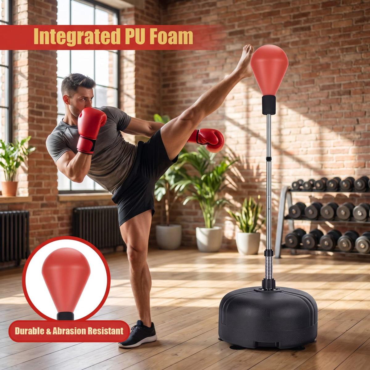 Airfind Adjustable Freestanding Punching Bag with Fillable Base and Boxing Gloves for Home Gym Fitness and Professional Training, Red