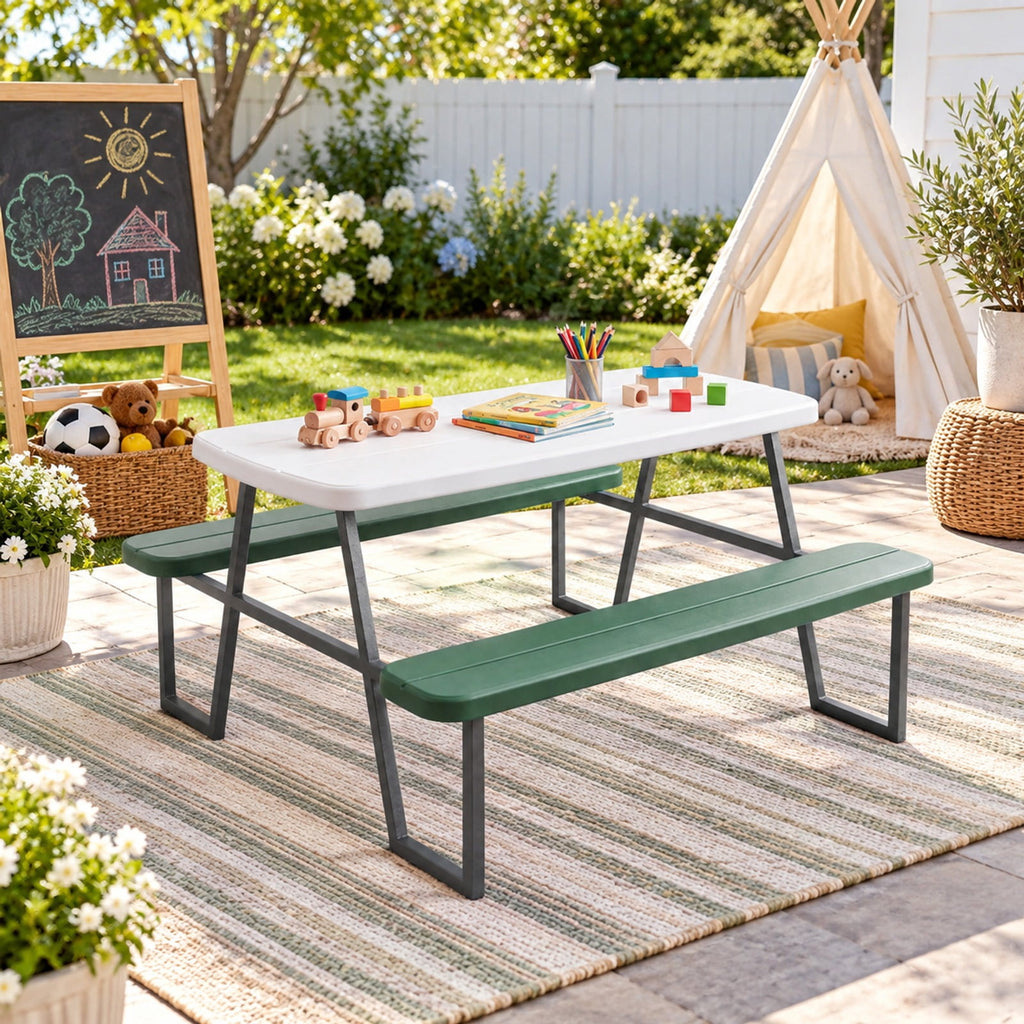 Airfind Kids Picnic Table with Benches Seats up to 4, 660 lbs Capacity, Metal Frame, for 3+ years old, 40 x 39.5 x 59 Tabletop Footprint, Green