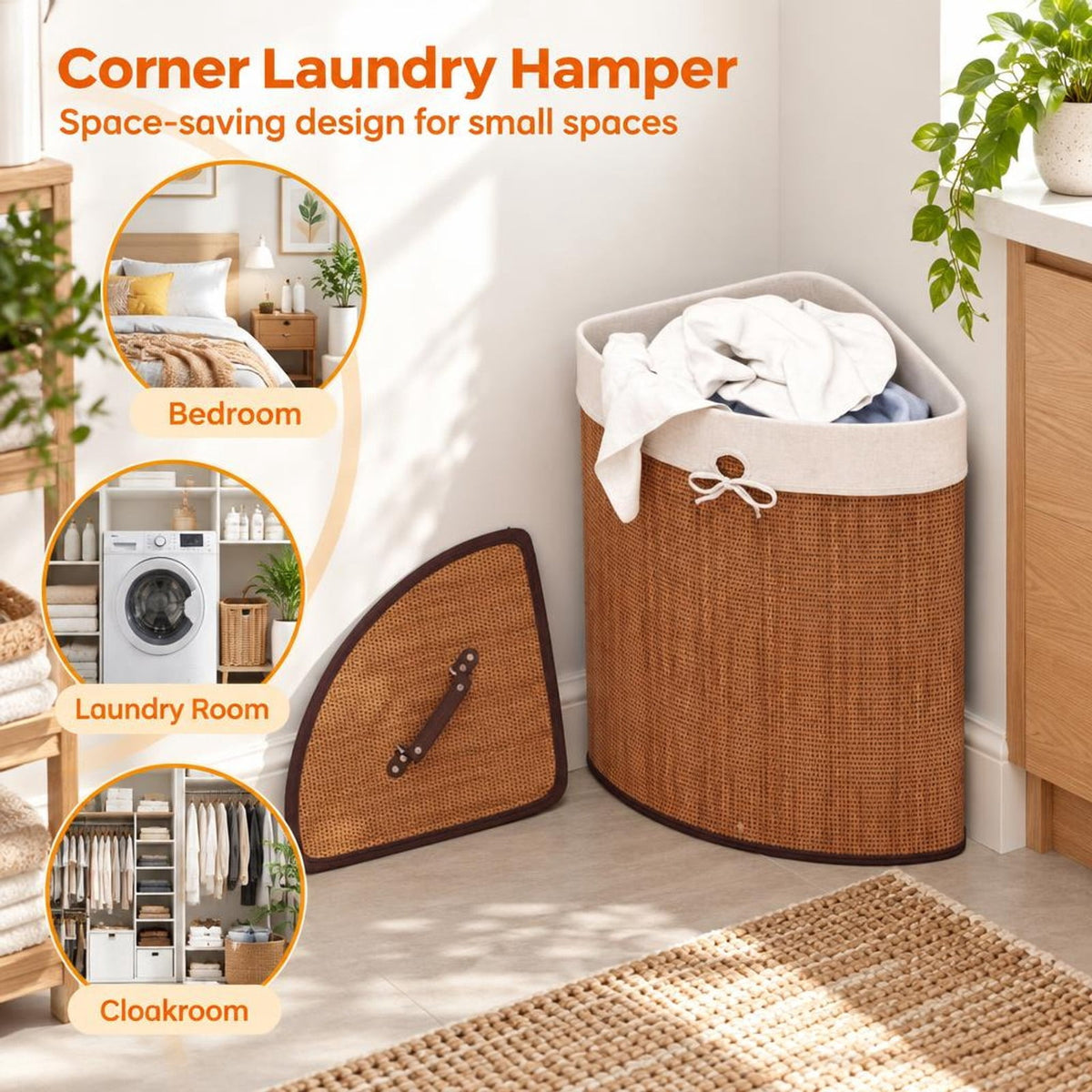 Airfind Bamboo Laundry Hamper Basket with Lid and Removable Liner Bag, Bamboo and polyester cotton Frame, Yellow