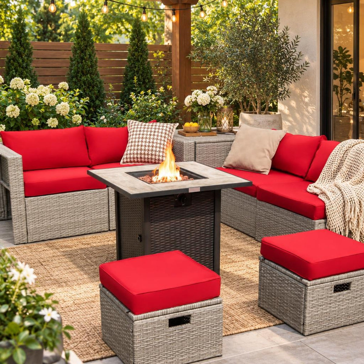 Airfind 30 Inch Square Propane Gas Fire Pit Table Ceramic Tabletop, Steel Frame, Black, Adjustable foot pads ensure extra stability