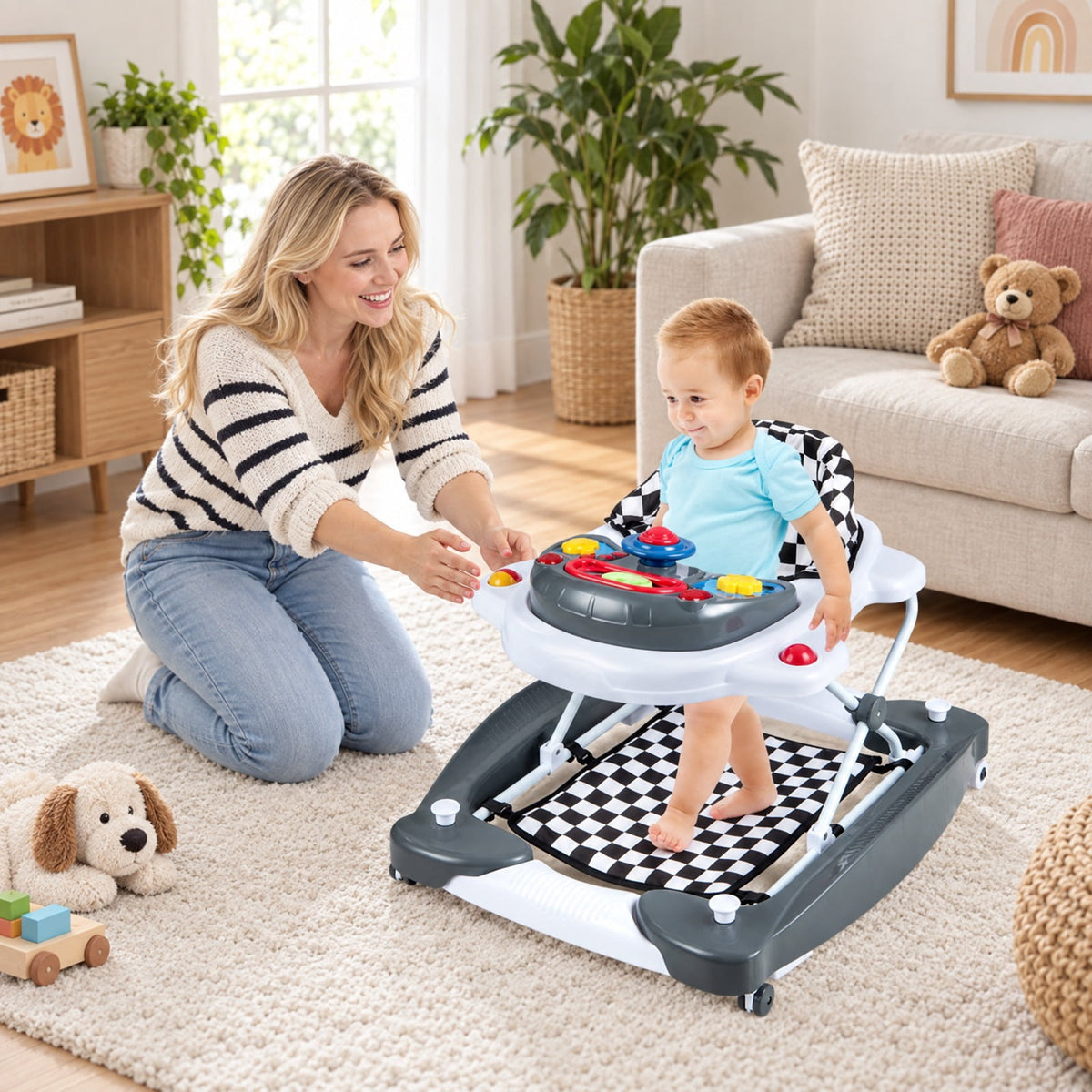 Airfind 6-in-1 Foldable Youth Walker featuring Adjustable Height, 26.5 lbs Capacity, PP Frame, for 6-14 Months, 28 Inch x 24 Inch x 19.5 Inch, Gray