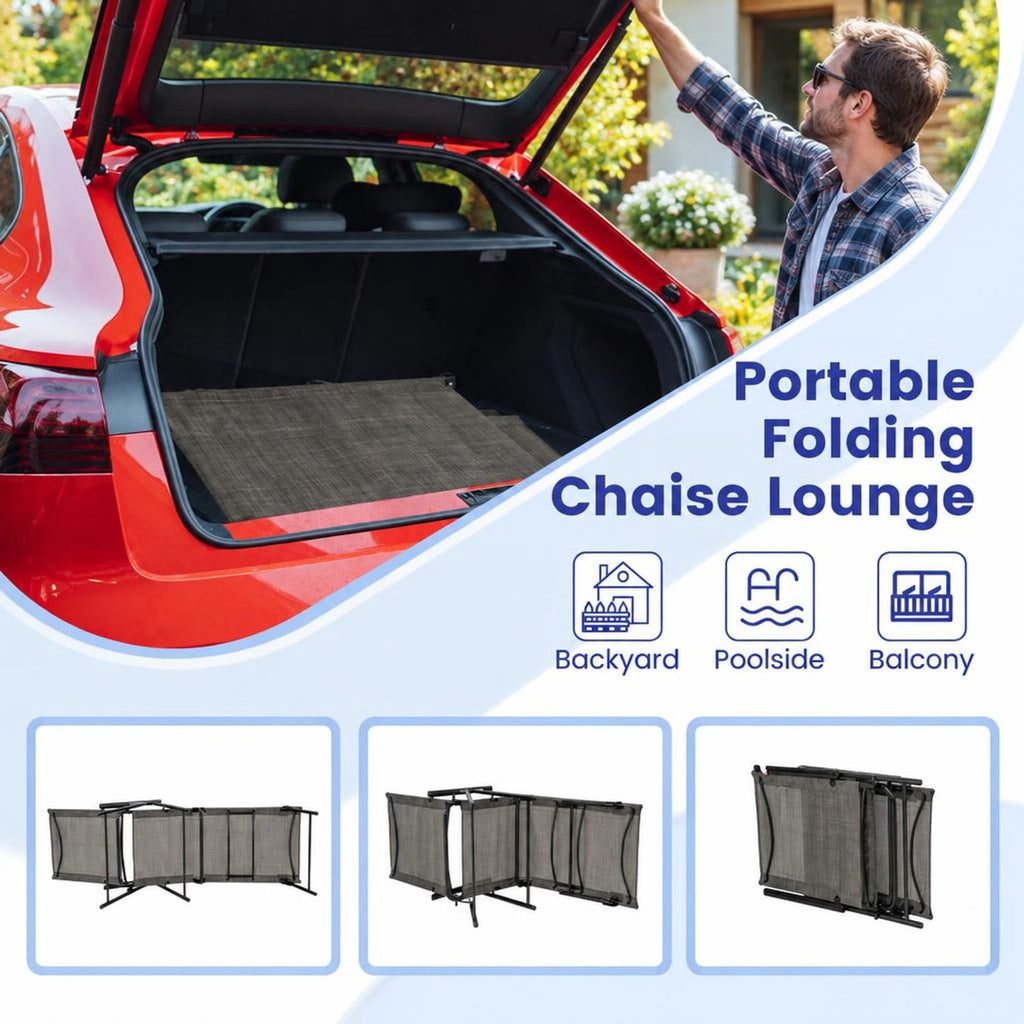 Airfind 2 Piece Patio Folding Chaise Lounge Chairs Recliner with 6-Level Backrest, 61-74.5 x 25 x 25.5-40Folding Footprint, Coffee