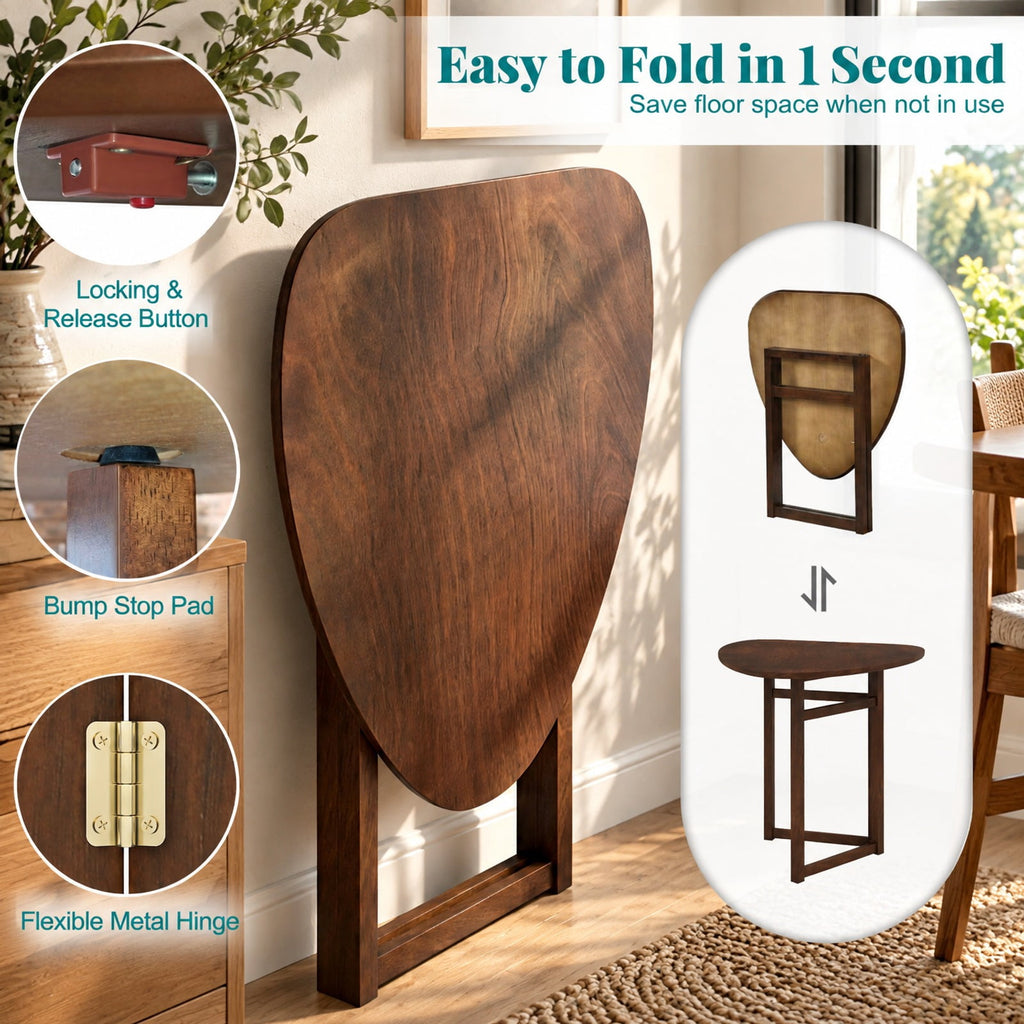 Airfind Foldable Dining Table 31.5 Inch Triangular Small Kitchen Table for 2, 130 lbs Capacity, Rubber Wood MDF Frame, 31.5 Inch x 31.5 Inch x 29.5 Inch Footprint