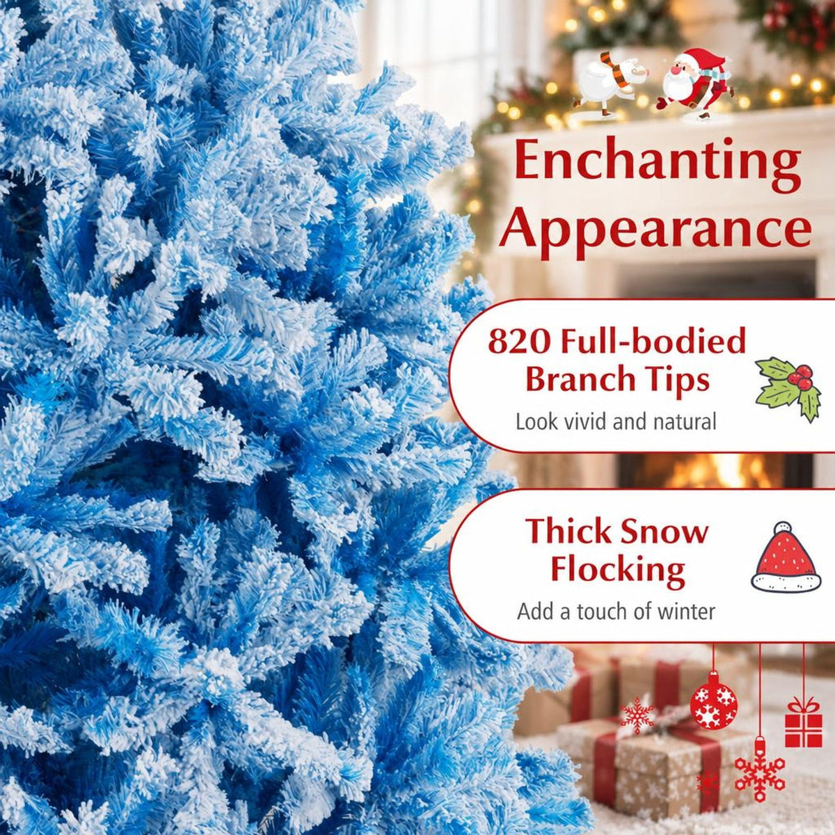 Airfind 2025 New Artificial Christmas Tree with 456 Branch Tips and Folding Metal Stand-6FT, Blue, Diameter of Stand 16 Inch 18 Inch 20 Inch 22 Inch