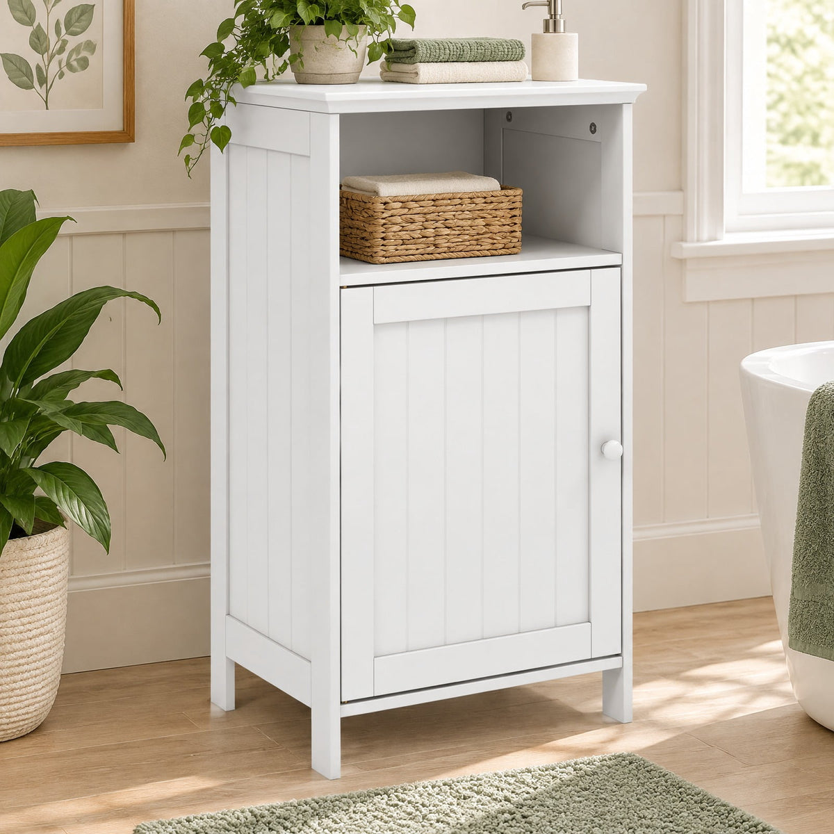 Airfind Bathroom Freestanding Adjustable Shelf Floor Storage Cabinet, MDF Frame, 16 Inch x 12 Inch x 27.5 Inch Footprint, White