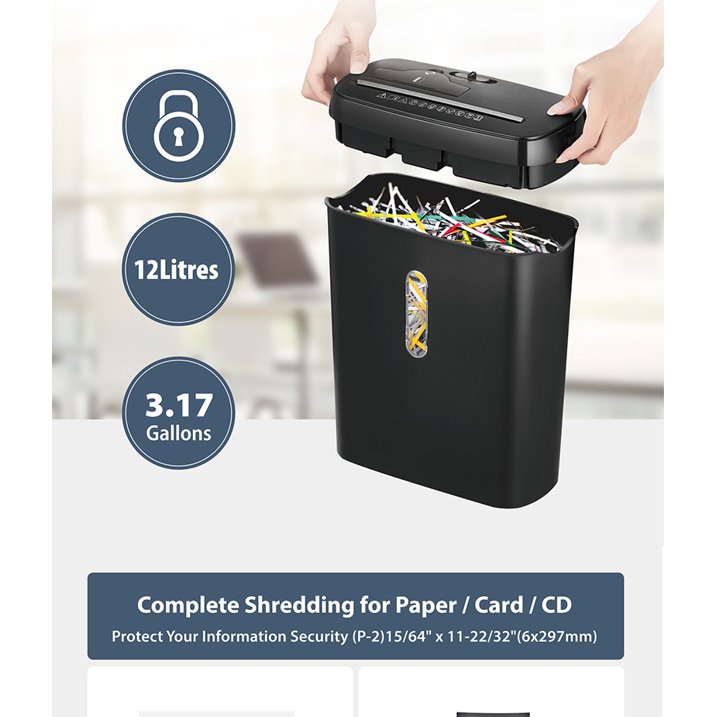 Airfind 9 Sheet Paper Shredder for Home Office, P-2 Strip Cut Shredder , Shreds CDs and Cards, Auto Start, Reverse Function and Overheat Protection, Compact Desk Side Shredder