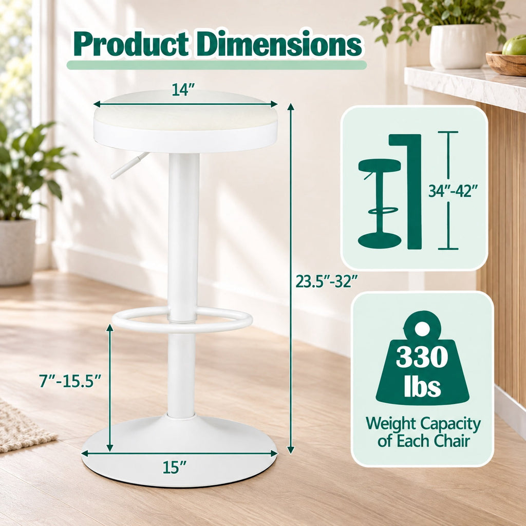 Airfind Set of 4 Kitchen Bar Stools with Height Adjustment Padded Seat and D-Shaped Footrest, 330 lbs Capacity, Metal Sponge Fabric Frame, White