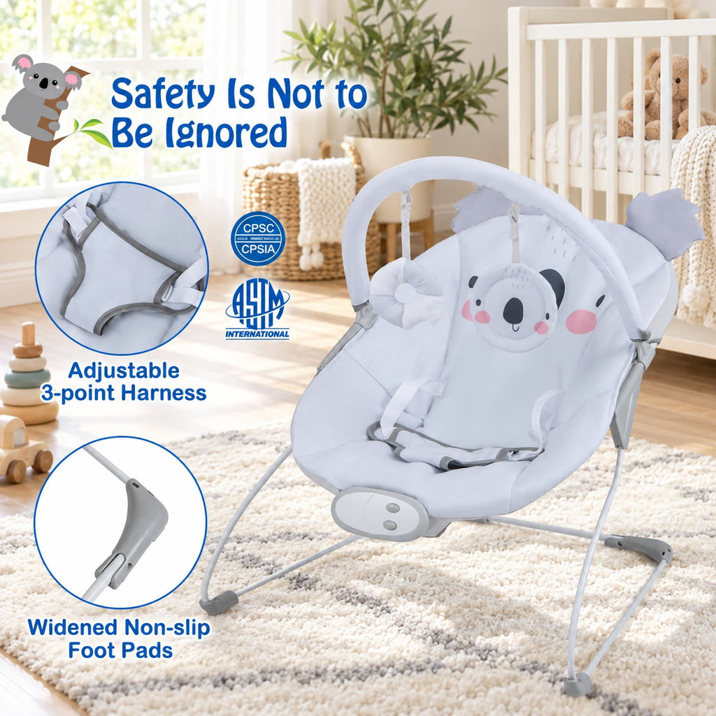 Airfind Portable Youth Bouncer Rocker Seat featuring Detachable Toy Bar, 20 lbs Capacity, Peach Velvet Fabric Polyester Metal ABS TPE Frame, Gray
