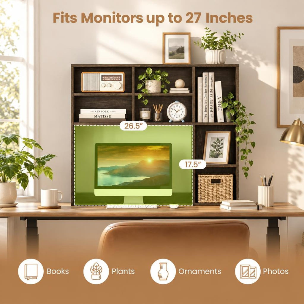 Airfind Desktop Bookshelf with 7 Open Cubbies and 3 Adjustable Shelves, 210 lbs Capacity, Engineered Wood MDF Frame, 37in x 10in x 31in Footprint