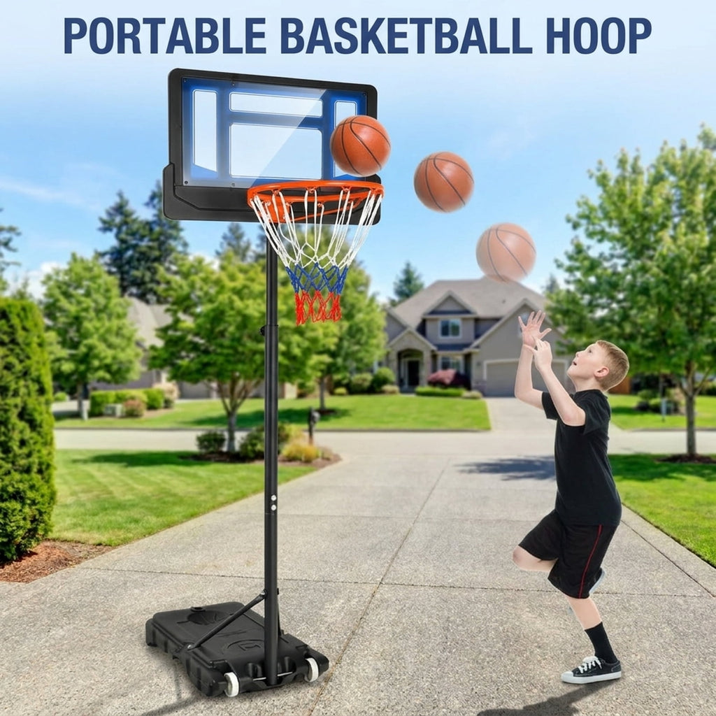 Airfind Portable Basketball Goal with Adjustable Height (4.3-8.2 ft Range) Stabilizing Base, Blue