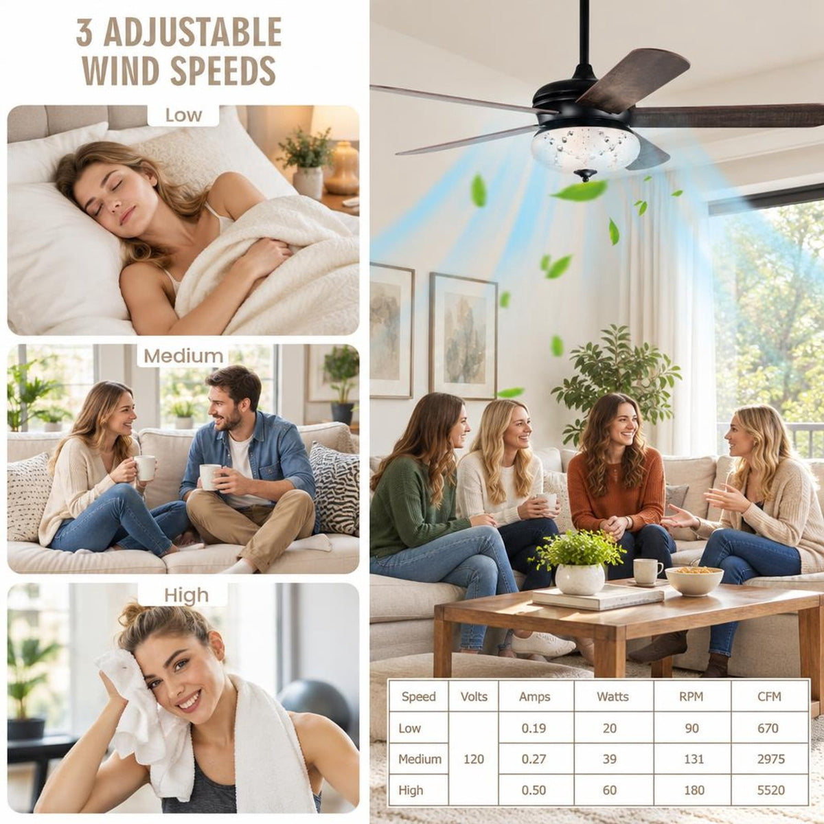 Airfind 52 Inches Ceiling Fan with Remote Control, Metal PC MDF Frame, Walnut, Make a retro addition to your home decoration