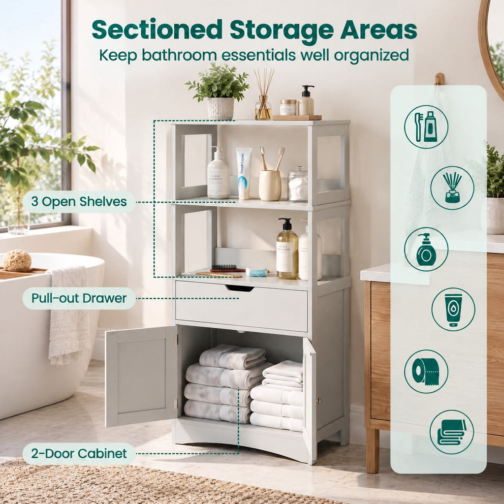 Airfind Bathroom Storage Cabinet with Drawer and Shelf Floor Cabinet, 20 lbs Capacity, MDF PB Frame, Gray