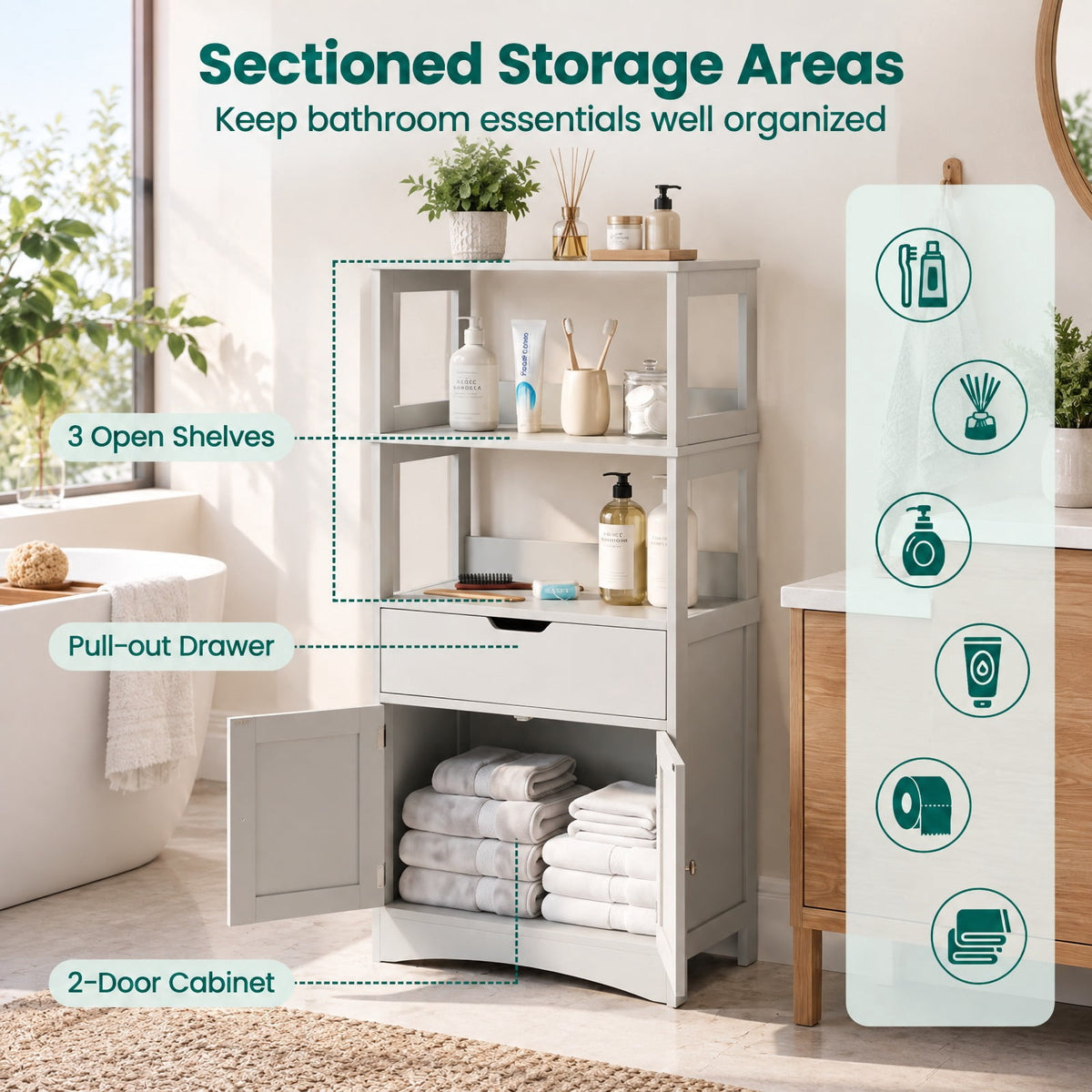 Airfind Bathroom Storage Cabinet with Drawer and Shelf Floor Cabinet, 20 lbs Capacity, MDF PB Frame, Gray