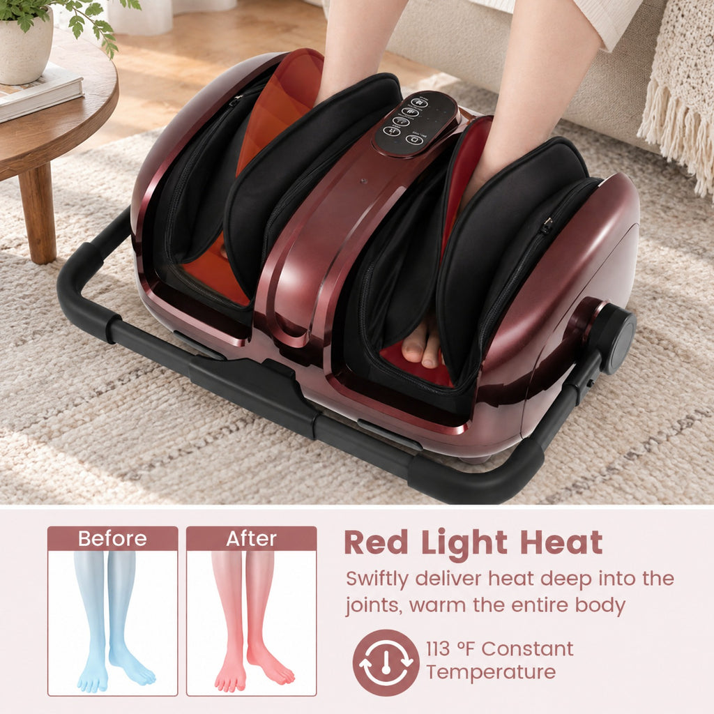 Airfind Foot and Calf Massager with Heat for Blood Circulation Pain Relief, ABS Frame, 23 x 18 x 9 Footprint, Red