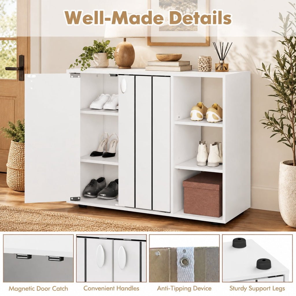 Airfind 3-Tier Shoe Cabinet with Doors with Adjustable Open Shelves for Entryway, 90 lbs Capacity, MDF Engineered Wood Frame, White
