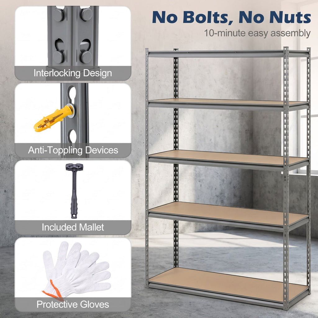 Airfind 5-Tier Garage Shelving Unit 2200 LBS Metal Storage Shelves Adjustable Utility Rack for Warehouse, 440 lbs Capacity, Metal MDF Frame, Gray