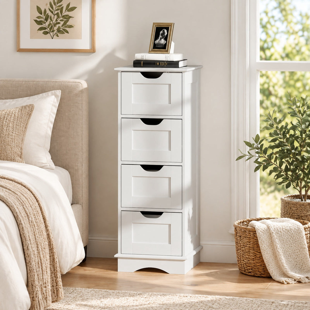 Airfind Bathroom Storage Cabinet featuring Cutout Handles and 4 Drawers, 33 lbs Capacity, MDF Frame, 12 Inch x 12 Inch x 32 Inch Footprint, White