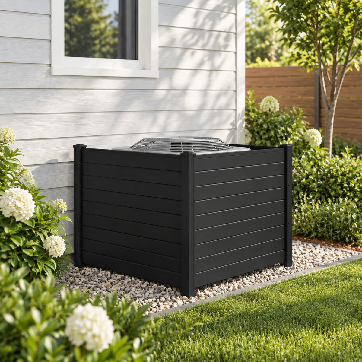 Airfind 48 x 38 Inch Air Conditioner Fence 3 Panels with Metal Ground Stakes for Patio Backyard, PP ABS Galvanized Metal Frame, Black