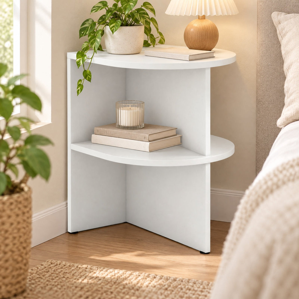 Airfind End Table, Half Round, with Open Shelves for Small Space, 66 lbs Capacity, Engineered Wood, 15 Inch x 15 Inch x 19 Inch/38 x 38 x 48.5 cm, Coffee
