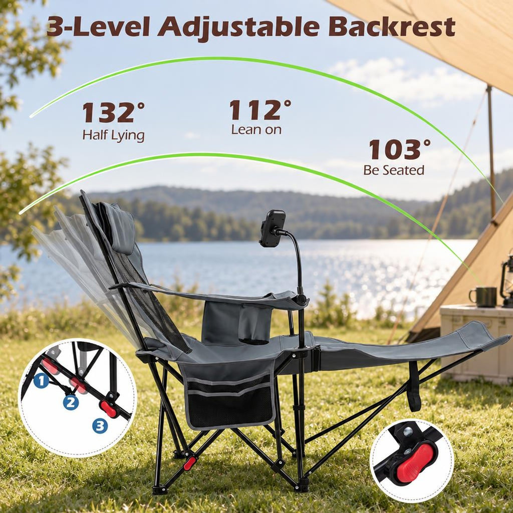 Airfind 2-in-1 Reclining Camping Chair with 3-Level Adjustable Backrest, 330 lbs Capacity, Fabric Metal Cotton Frame, 51.5 Inch x 32 Inch x 34.5 Inch Footprint